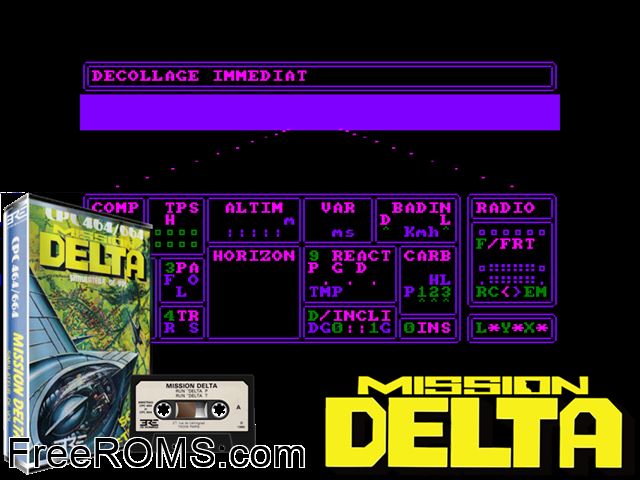 Mission Delta (F) (1985) [a1] Amstrad CPC game showing 3D box cover and gameplay screenshot